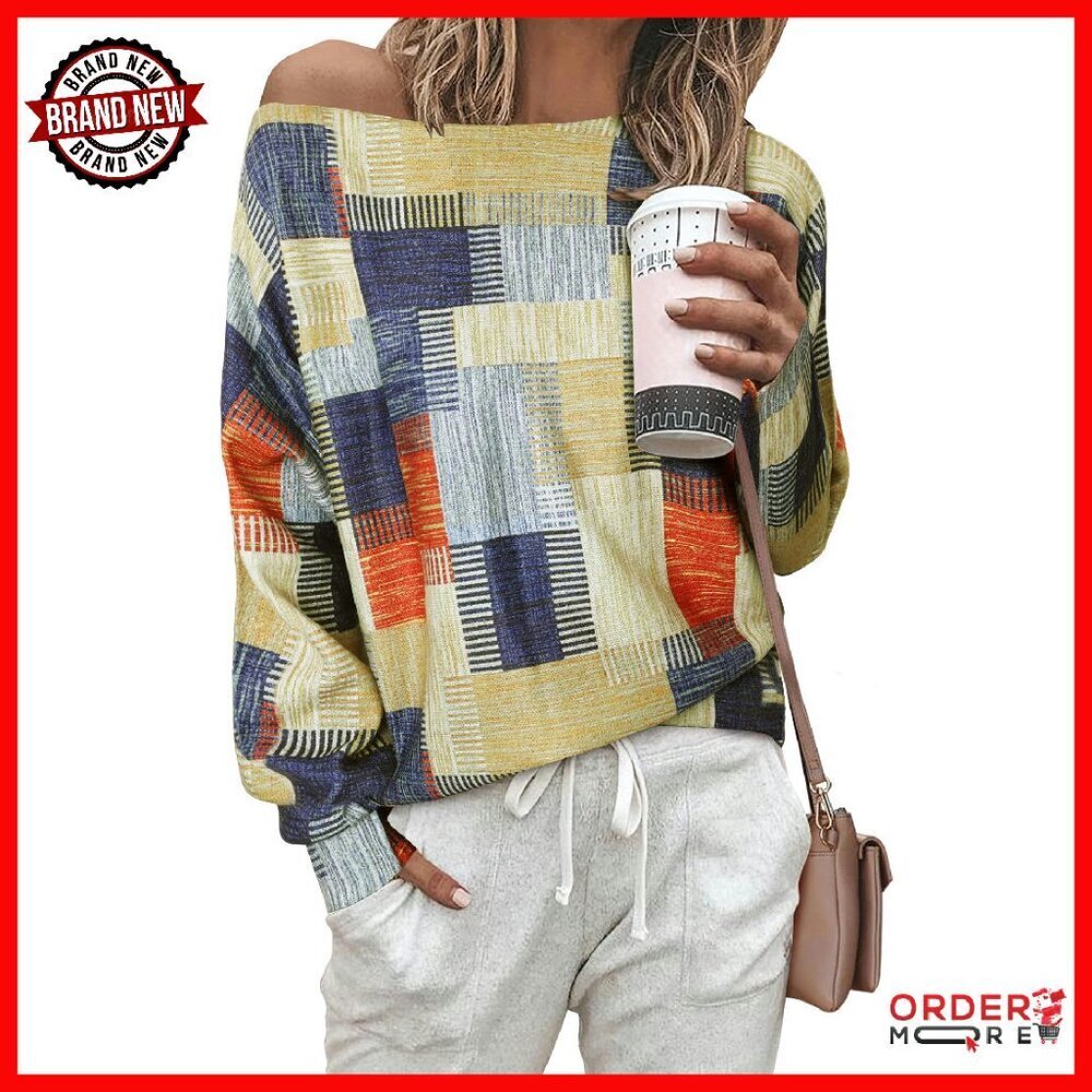 Oversized Knit Pullover Sweater Winter Graphic Print Long Sleeve Tops